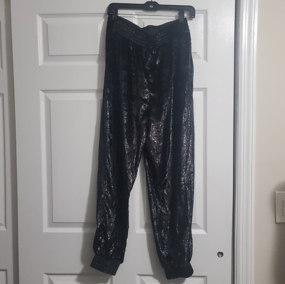 7 For All Mankind Luxe Jogger in Black Shine Size M  Festive Shiny Party Pant - Picture 6 of 14
